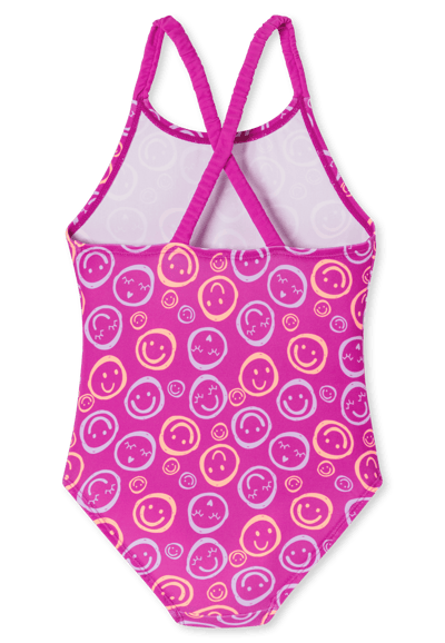 Badpak van gebreide stof, UV-bescherming 40+, Smiley fuchsia - aquablauw 92