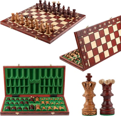 Houten Schaakbord - Schaakspel Set - Strategisch Spel - Handgemaakt Kwaliteit - 54 cm Groot - Houtkleurig