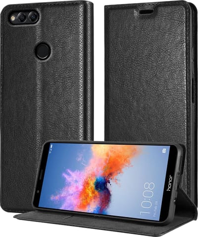 Cadorabo Hoesje geschikt voor Honor 7X in ZWARTE NACHT - Beschermhoes met magnetische sluiting, standfunctie en kaartvakje Book Case Cover Etui