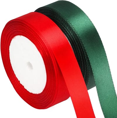Satin Lint Rood en Groen 2cm 44m voor Cadeaus, Bruiloften en Feestdecoratie van Zijde