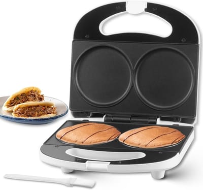 Mini Pannenkoekenmaker - Apparaat Koekjes - Ontbijt Maken - Dubbele Antiaanbaklaag - 10 cm Platen - Wit