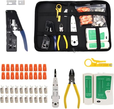 Compleet Netwerktuigset met RJ45 Crimping Pliers, 20 RJ45 Plugs, Netwerktester en Stripgereedschap voor RJ11/RJ12/RJ45, Ideaal voor Thuis en Kantoor
