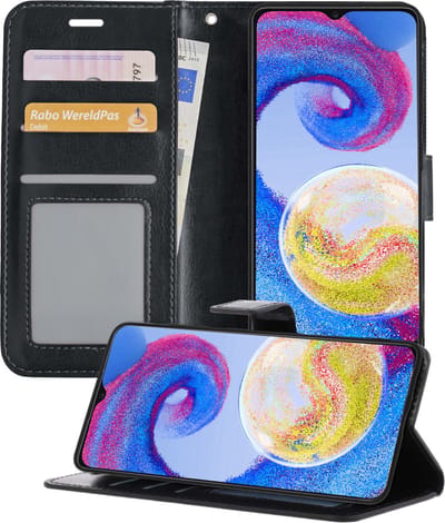 Hoesje - Geschikt voor Samsung Galaxy A04s - Luxe Bookcase - Walletcase Hoes - Portemonnee - Cover - Telefoonhoes - Zwart