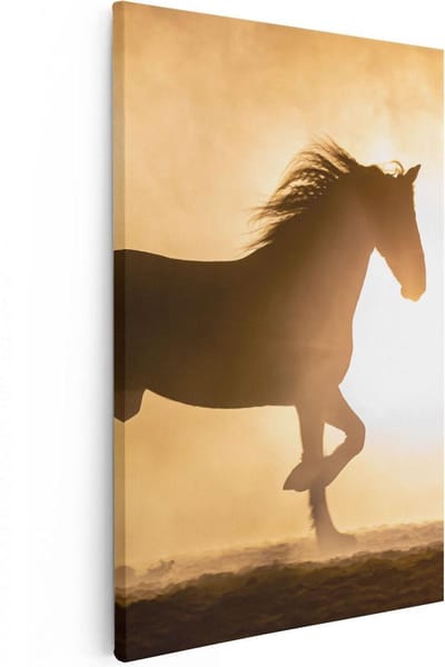 Artaza Canvas Schilderij Paarden - 20x30 cm - Klein - Wanddecoratie Dieren - Muurdecoratie Zonsondergang - Kamer Accessoires Woonkamer