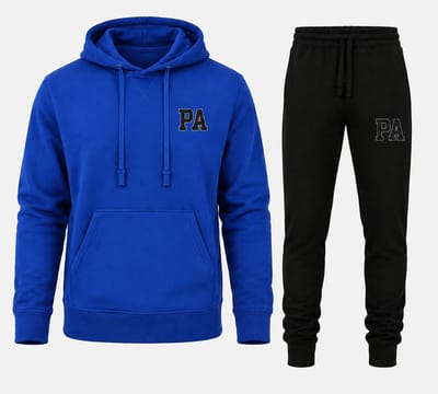 Stijlvolle Hoodie en Joggingbroek Set met print PA Logo - Comfortabele Katoenen Loungewear voor Heren - Koningsblauw - XS