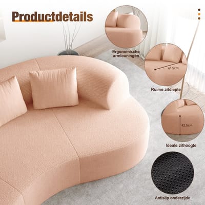 Lexzurn Zitbank 168 X 90 X 67 Cm - Extra Diepe Zitting Met Dikke Kussens - Voor Compacte Woonkamer - Ergonomisch ontwerp - Chenille - Roze