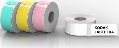 Kodak Label Era – Set van 12 rollen zelfklevend papier (9 wit, 1 roze, 1 groen, 1 geel) voor M50-printer – Ideaal voor duurzame en kleurrijke etiketten, eenvoudig in gebruik