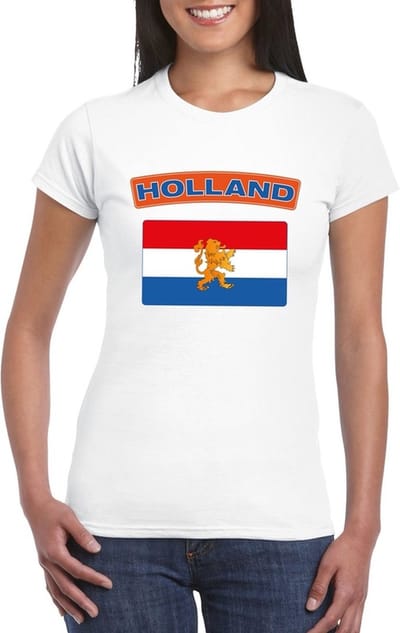 Vlag Nederland t-shirt - wit - met vlag van het land print - voor dames - korte mouwen - supporters S