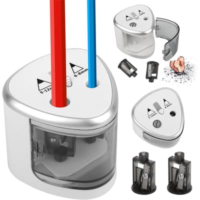 Peysaitr - Elektrische Puntenslijper - Automatische Slijper - Veilig & Krachtig - Voor Kinderen, Studenten & Kantoor - Zilver - 7 x 7 x 7 cm - 1 Stuk