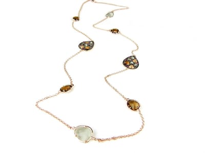 Zilveren halssnoer collier halsketting roos goud verguld Model Golden Colors gezet met bruine stenen
