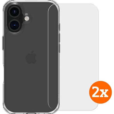 BlueBuilt Protective Back Cover iPhone 16 Transparant + Screenprotector Glas Duo Pack