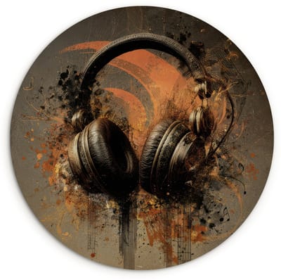 WallCircle® Wandcirkel 120x120 cm - Muurcirkel Koptelefoon - Bruin - Verf - Vintage - Muurdecoratie woonkamer - Wanddecoratie slaapkamer - Kamer decoratie accessoires - Ronde schilderijen XXL