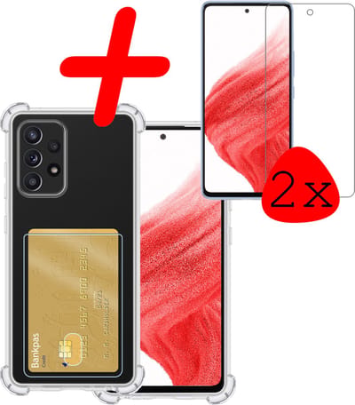 Hoesje Geschikt voor Samsung Galaxy A53 - Met 2x Screenprotector - Pashouder - Kaarthouder - Telefoon Hoes Shockproof - Siliconen Case - Back Cover - Shock Proof - Pasjes Houder - Transparant