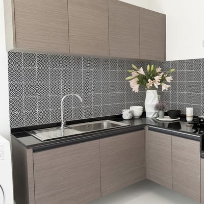 Zelfklevende tegelmuurstickers voor keuken en badkamer - 60 cementtegelstickers, Azulejos-stijl, Guelo - 60 stickers, 20x20 cm