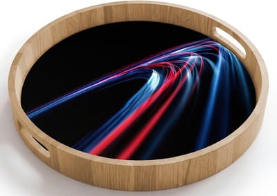 Dienblad rond 40x40 cm - Schootdienblad hout - Gaming - Lichtbanen - Golvend - Rood - Borrelplank rechthoek - Plateau houten dienbladen