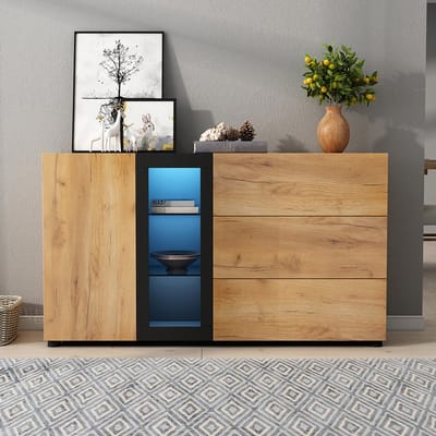 BLACKCOLORS - Buffetkast - Modern - 3 lades - Bijzettafel met opbergruimte - Met vitrine - Breedte 140 cm