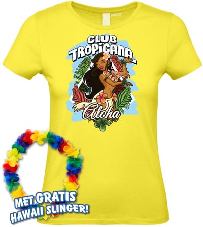 Dames t-shirt Hula Meisje Aloha | Toppers in Concert 2024 | Club Tropicana | Hawaii Shirt | Ibiza Kleding | Lichtgeel Dames | maat XS