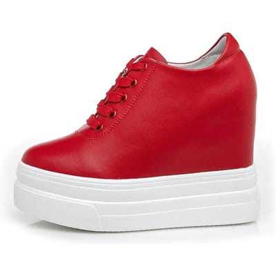 Echt Leer Verhoogde Damesschoenen 11cm Mode Klassieke Casual Schoenen Originele Koreaanse Versie Hakken Herfst Nieuwe Sneaker Dames 40 red