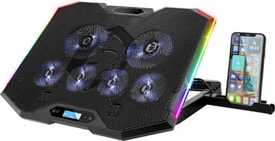 DailySupplies® Laptop Cooler - Laptop Stand met Telefoonhouder - Laptop Verhoging - Standaard - Cooling Pad - Zwart