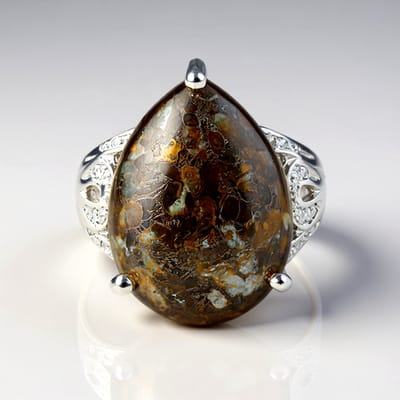 Cavill - Ring 14 ct Dinosaurus Kwarts Peervorm - 925 Sterling Zilver - 18x Witte Topaas Pavé - Elegante Handgemaakte Damesring