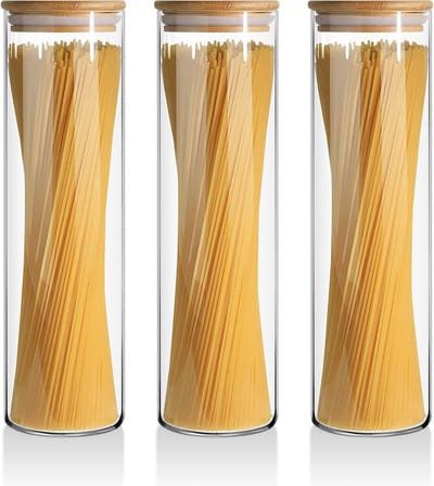 1400ml Luchtdichte Potten met Bambus Deksel, Borosilicaat Glazen Voorraadpotten Set van 3, Opslag Bussen met Silicone Afdichtring, Transparante Keuken Potten voor Voedsel, Pasta, Poeder