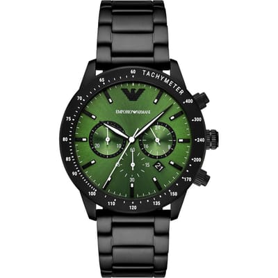 Emporio Armani Mario Groen Zwart Metaal Heren Quartz Chronograaf Horloge AR11472 groen