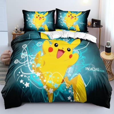 Schattig P-Pokémon Beddengoed Set voor Kinderen Jongens Cartoon Print Dekbedovertrek Dekbed Sets Pikachu Hoes Beddengoed Set EU Single(135*200cm)3pcs