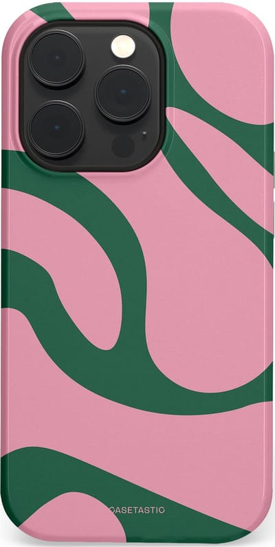 Casetastic hoesje geschikt voor Apple iPhone 14 Pro - MagSafe - Dubbellaagse bescherming - Groen Roze Dansende Vormen - Fashion Case - Lichtroze Donkergroen