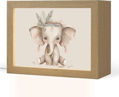 Nachtlampje 20x15 cm - Kinder lampje - Olifant - Bohemian - Dieren - Boho - Tafellamp kinderkamer - Slaapkamer lamp - Bedlamp kinderen - Kinderlampje stopcontact - Wandlamp babykamer - Nachtlampjes