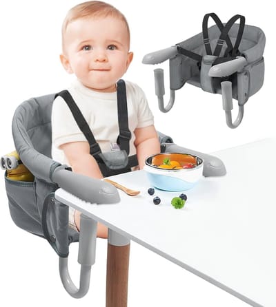 Opvouwbare Baby Eetstoel met Veiligheidsgordel en Antislip Klemmen - Comfortabele Tafelstoel voor Thuis en Onderweg