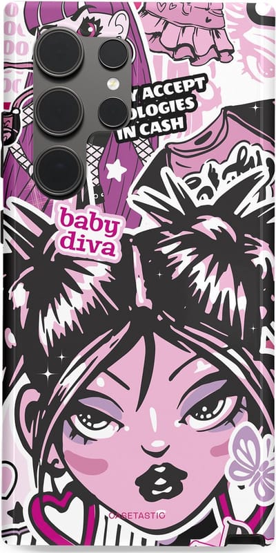 Casetastic hoesje geschikt voor Samsung Galaxy S24 Ultra - Dubbellaagse bescherming - Roze Y2K Pop Teen Girly Cash Diva Collage - Fashion Case - Grijs Donkergrijs Wit Lichtroze