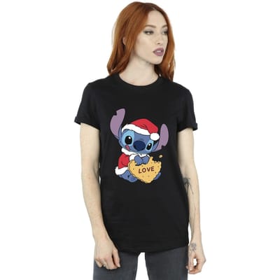 Disney Dames/Dames Lilo And Stitch Kerstmis Liefde Koekje Katoenen Vriendje T-shirt (Zwart)