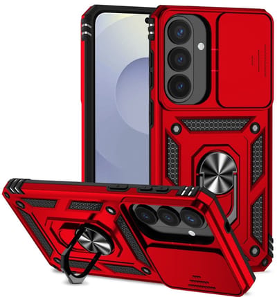 Coverup Hoesje - Geschikt voor Samsung Galaxy S26 Plus Hoesje - Coverup Armor Ring Kickstand Back Cover met Camera Shield - Rood