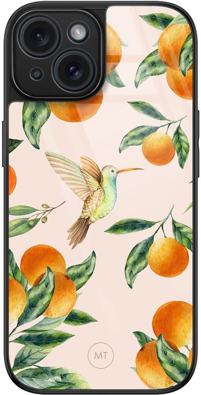 Hoesje geschikt voor iPhone 15 - Tropical fruit - Luxe Hard Case - Natuur - Oranje - Mooie Telefoonhoesjes