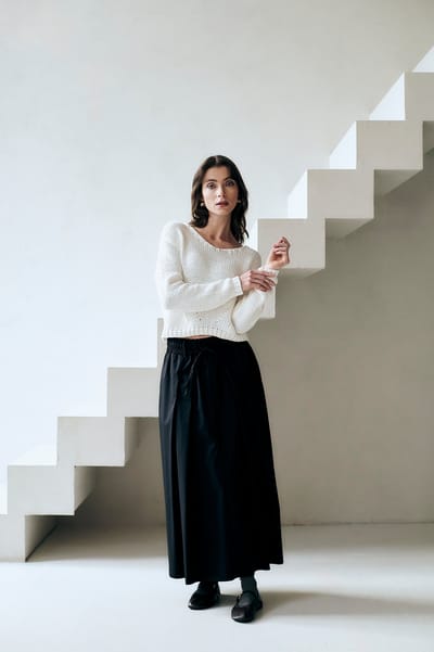 Poplin long skirt | Black - Black / XXS