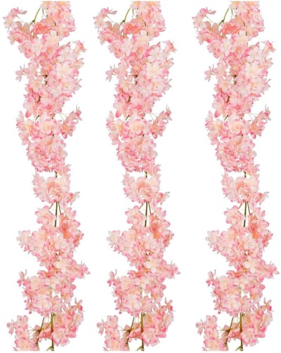 Mica Decorations Kunstbloemen Bloesem Slinger - 3x - 180 x 20 cm - roze - kunststof - bloemetjes