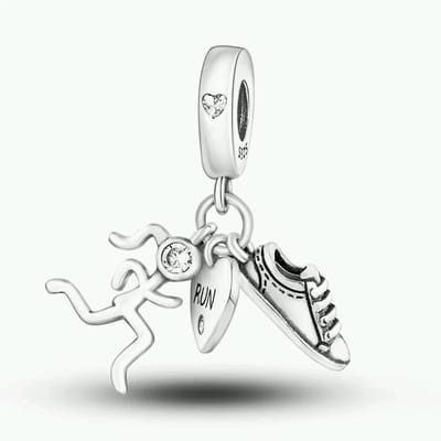 Fler® | Bedel | Past op populaire bedelarmbanden (standaard - 3mm) | Driedelige Hardloper Bedel | Joggen Charm | Hardlopen Hangbedel | 925 zilver | Transparante zirkonia | Valentijnsdag Cadeau | Sinterklaas kado | Kerstcadeau | Verjaardag