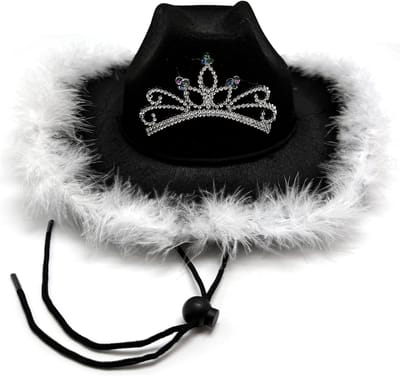Brede Hoed voor Cowgirls met Hartvormige Zonnebril en Boa - Cowboy Kostuumaccessoires voor Volwassenen, Feesthoed en Verkleedkleding