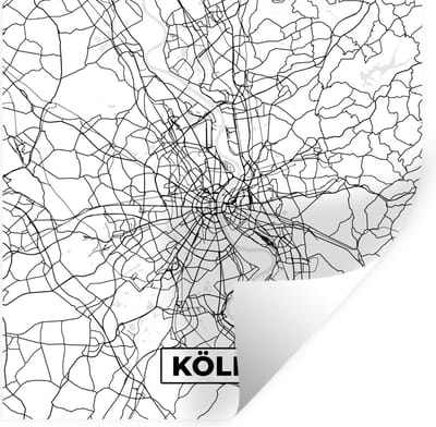 Muurstickers - Sticker Folie - Köln - Plattegrond - Stadskaart - Kaart - 100x100 cm - Plakfolie - Muurstickers Kinderkamer - Zelfklevend Behang XXL - Zelfklevend behangpapier - Stickerfolie