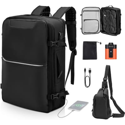 VEVOR Vacuüm Reisrugzak, 80 Liter, Uitbreidbare Vacuüm Compressie Reisrugzak met Pomp, Tsa-Goedgekeurd Slot, Usb-Oplaadpoort, Waterdichte Handbagage, voor Zakelijk Gebruik, Zwart