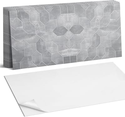 Coloray Plaktegels - Zeshoekig patroon in mozaïek Wandtegel Zelfklevend - 60 cm x 30 cm - Grijs Plaktegels - 6 stuks - Rechthoek PVC Tegels - Plaktegels Keuken - Zelfklevende Vloertegels Badkamer - Vinyl Tegels Zelfklevend - Zelfklevende Wandtegels