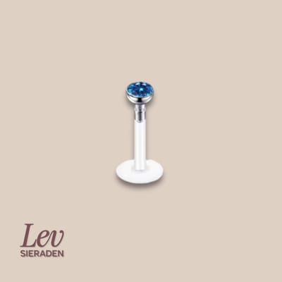 Lev Sieraden - 1.2x6mm - PTFE/Bioplast Push-in Labret - 2mm Zirkonia top - Capri blauw kleurig - Piercing