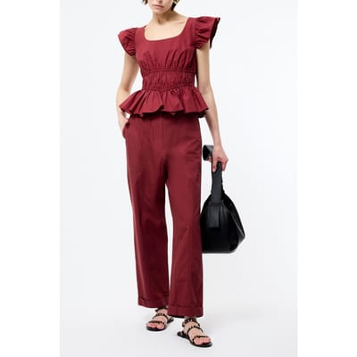 French Connection Cambria Cotton Scoop Neck Top Summer Burgundy Maat: 6 | Blouses Outlet | Dames | Bordeaux