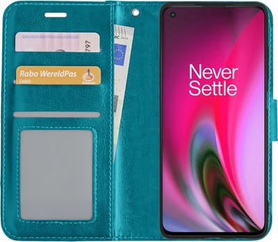 Hoesje Met Pasjeshouder - Geschikt voor OnePlus Nord 2 - Luxe Bookcase Portemonee - Flip Case - Kunstleer Book Case - Flipcase - Book Cover - Walletcase - Portemonneehoes - Turquoise
