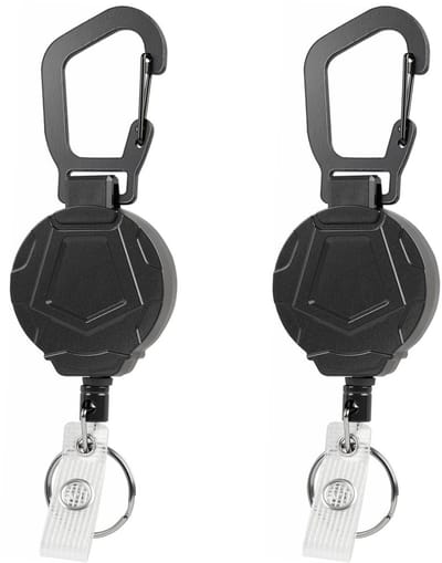 Fako Bijoux - 2x Robuuste Uittrekbare Sleutelhanger Met Koord - Met Karabijnhaak En Badgehouder - Pentagoon - 80 cm Stalen Koord - Veilige Sleutelhanger - ID-Haspel Voor Werk En Evenementen