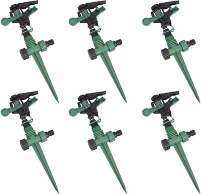 Professionele Impulssproeier op Grondpen - Set van 6 - Verstelbare Sectorsproeier tot 20m Bereik - Hoogwaardig POM Tuinsproeier voor Gazonbewatering - 32 cm Hoog - Zwart/Groen