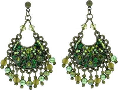 Behave - Kleine oorhangers groen met kralen - Vintage stijl - Nikkelvrij