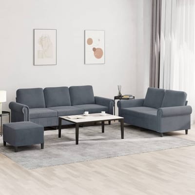 vidaXL - 3-delige - Loungeset - met - kussens - fluweel - donkergrijs