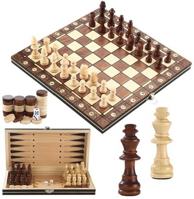 3-in-1 Magnetisch Houten Schaakspel - Opvouwbaar 29 x 29 cm - Perfect voor Kinderen en Familieactiviteiten
