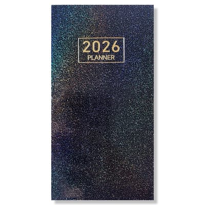 2026 Pocket Agenda - Weekagenda 7D/2P - Softcover Glitter Zwart - 9,5x17,3cm